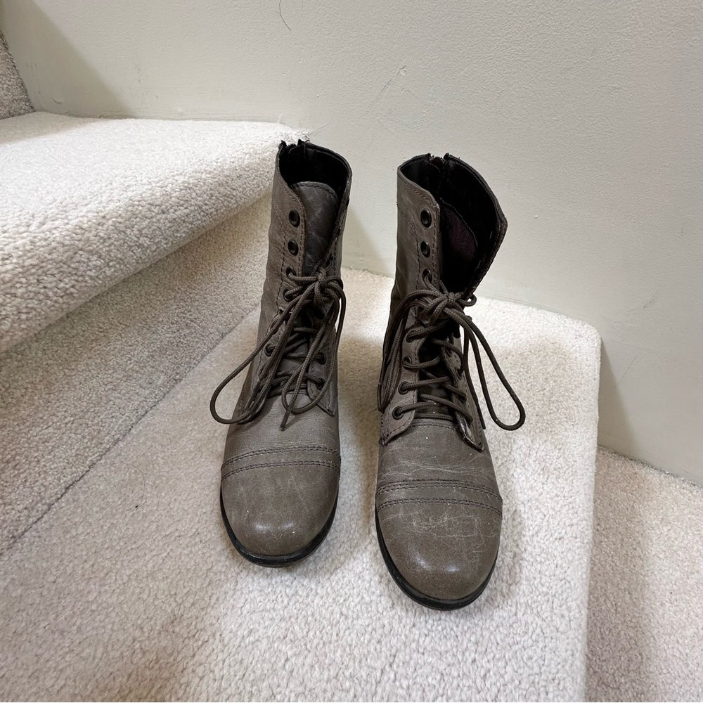 Steven Madden Women Gray Lace-Up & Zipper Boots 6.5
